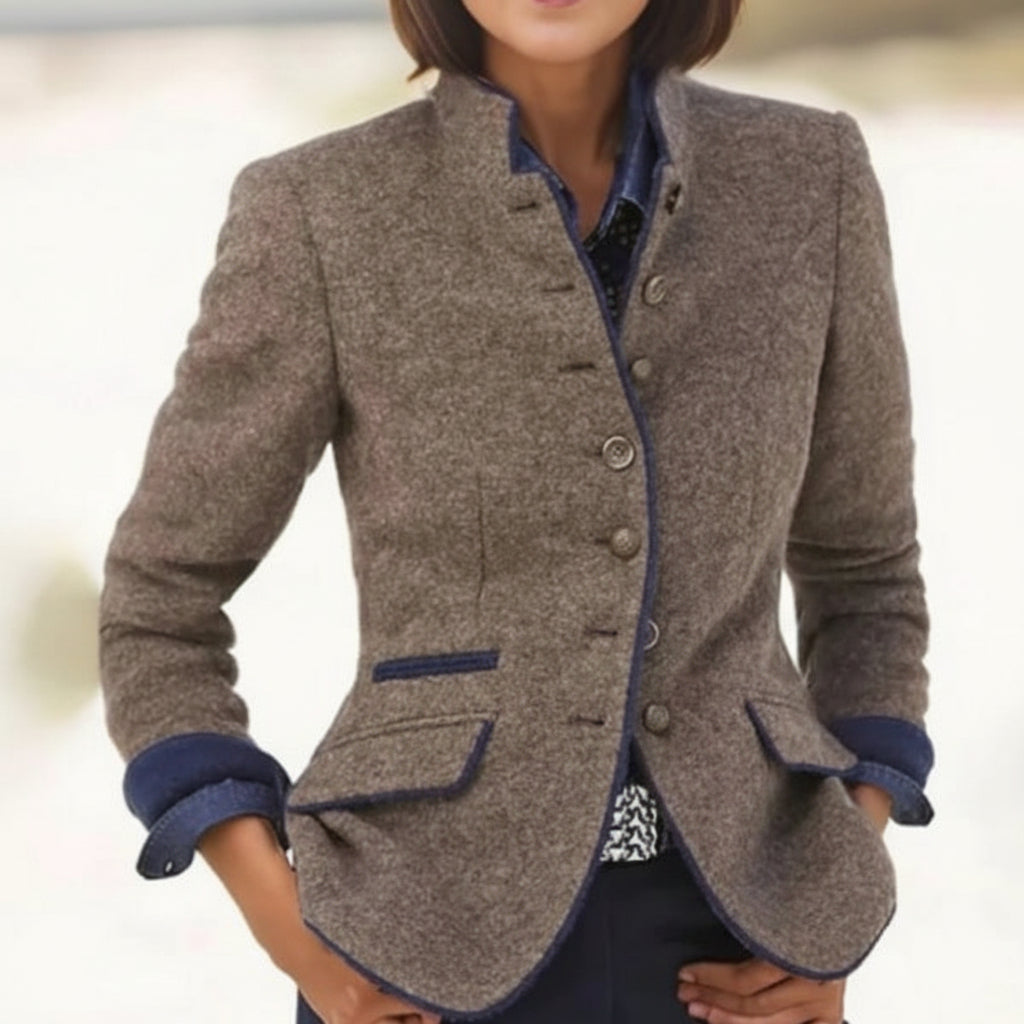 Women’s Color-Block Woolen Blazer Jacket with Multi-Button Front - Image 4