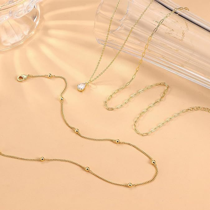 Cross-Border European And American Popular Style Minimalist Color-Preserving Three-Layer Imitation Pearl Teardrop-Shaped Crystal Pendant Layered Necklace Clavicle Chain