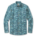 Long sleeve button-down shirt showcasing a line drawing pattern of Pele and Hiiaka legends.