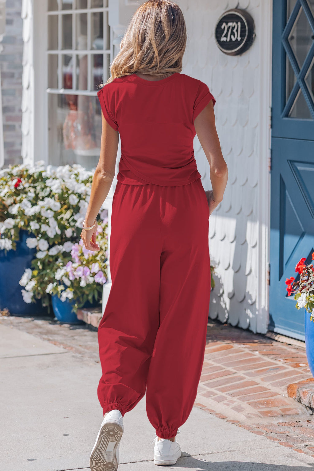 Racing Red Cropped Tank Top and Jogger Pants Outfit Set