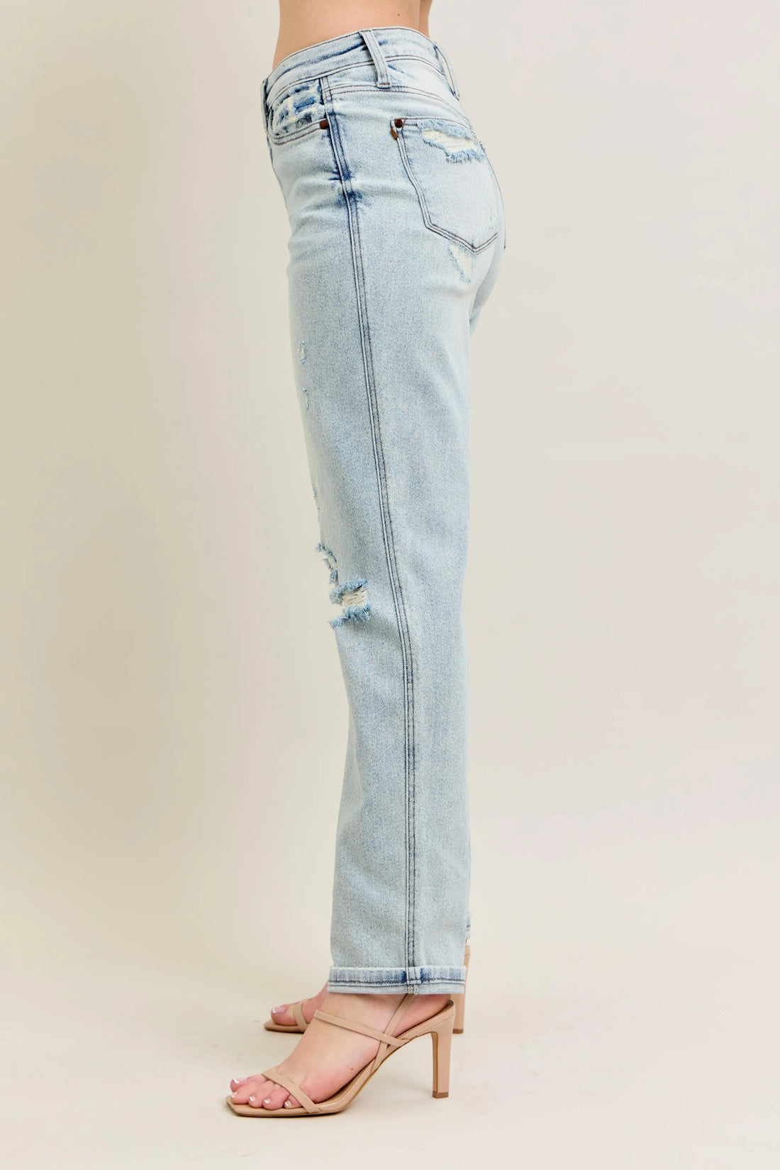 Judy Blue Full Size Mr Repair Stitch Detail Destroy Single Cuff Bf Jeans Plus Size