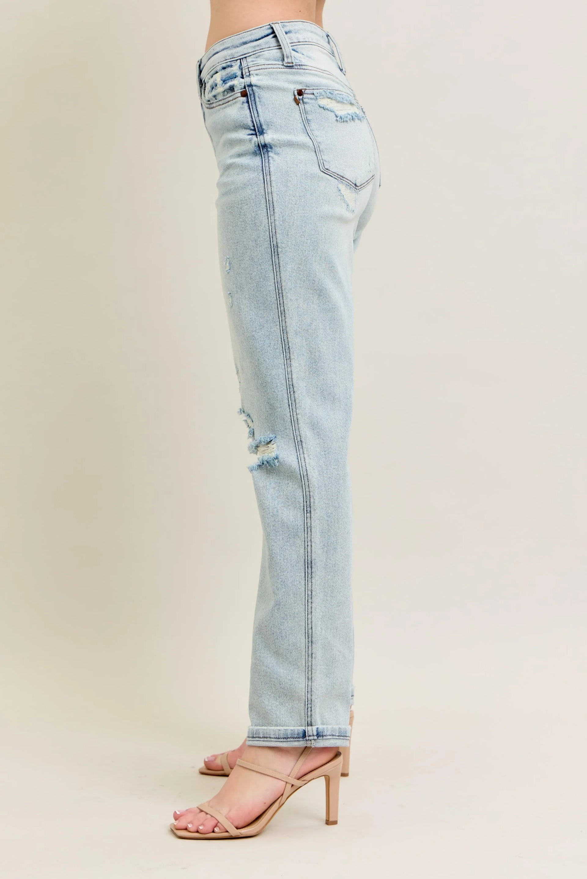 Judy Blue Full Size Mr Repair Stitch Detail Destroy Single Cuff Bf Jeans Plus Size