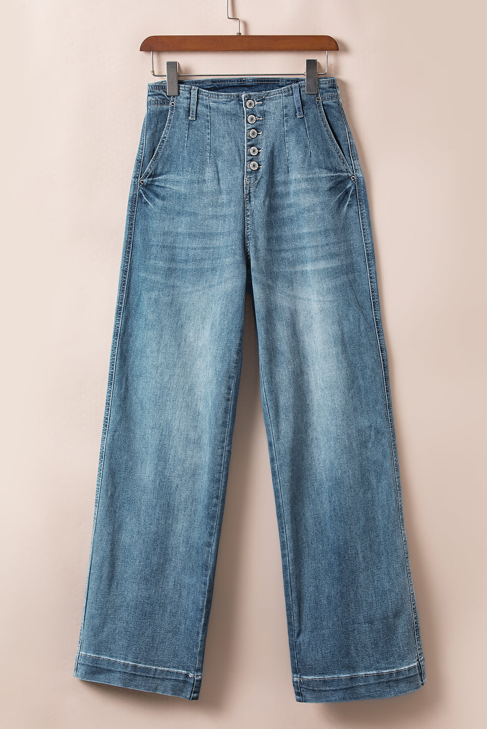 Dusk Blue Medium Wash Straight Loose Leg Jeans Multi Button
