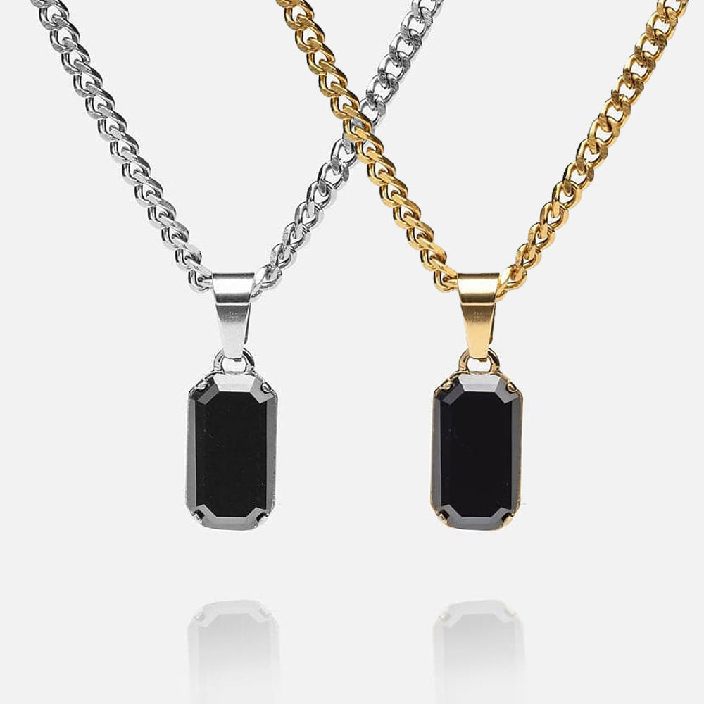 Geometric Rectangular Pendant Layered Cuban Chain Necklace
