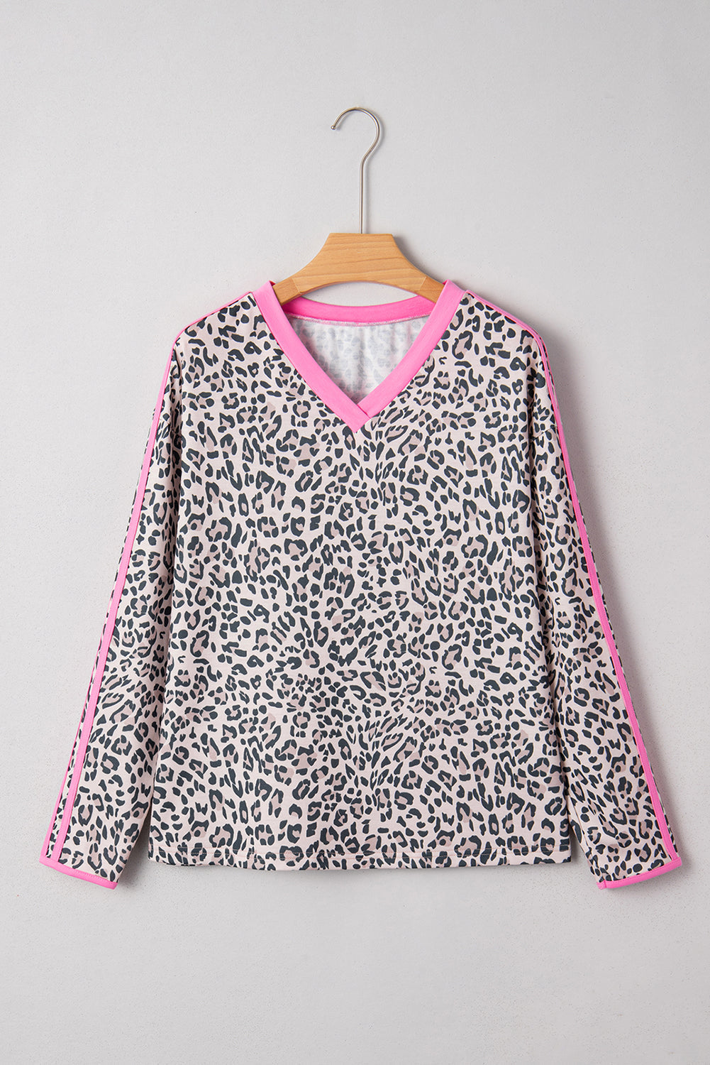 Leopard Varsity Stripe V-Neck Long Sleeve Top