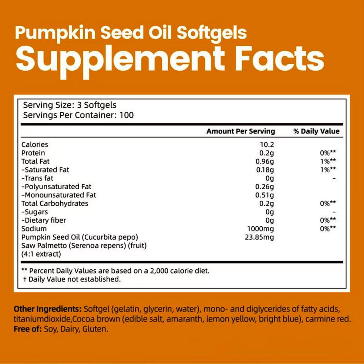 300 Softgel Capsules Of Orange Pumpkin Seed Oil