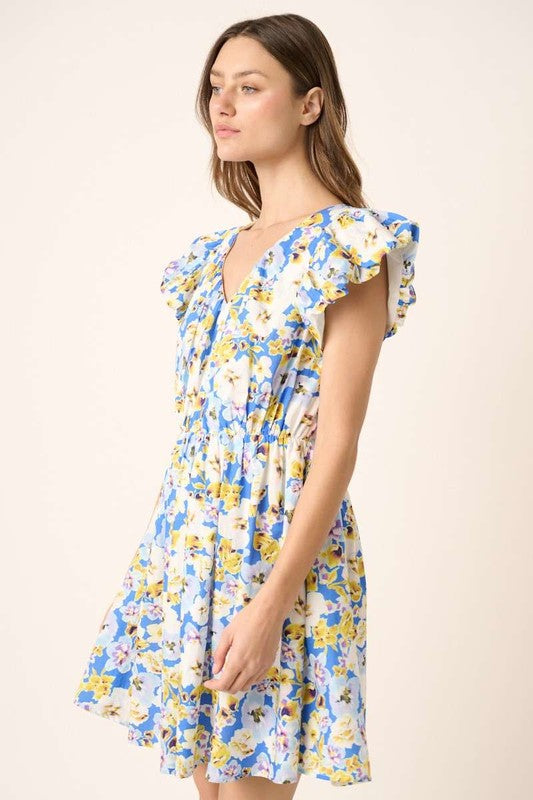 Floral V-Neck Cap Sleeve Mini Dress - Romantic Summer Casual