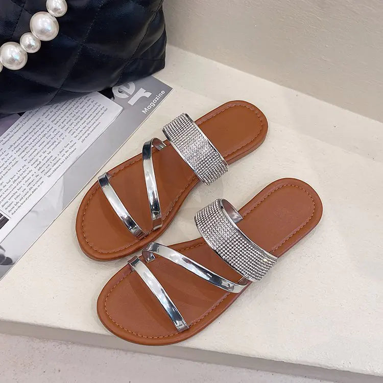 Women's Diamond Flat Sandals with Rhinestones