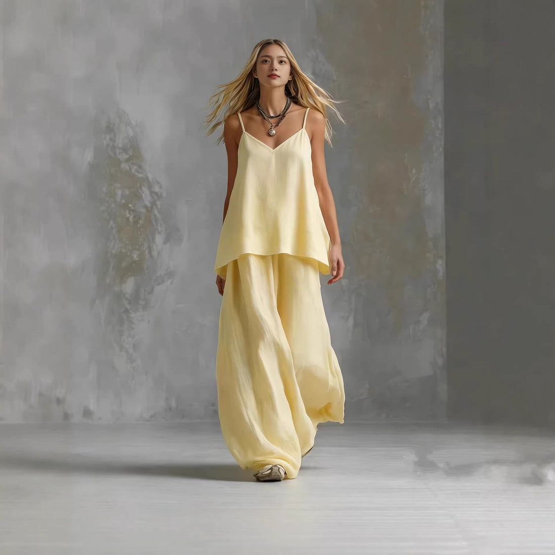 Women's V-Neck Sleeveless Two-Piece Wide Leg Pantsuit Set - Image 4