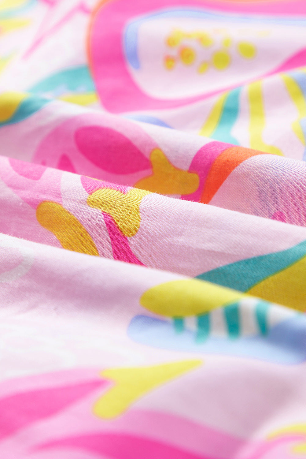 Pink Abstract Floral Ruffle Flutter Sleeve Mini Dress