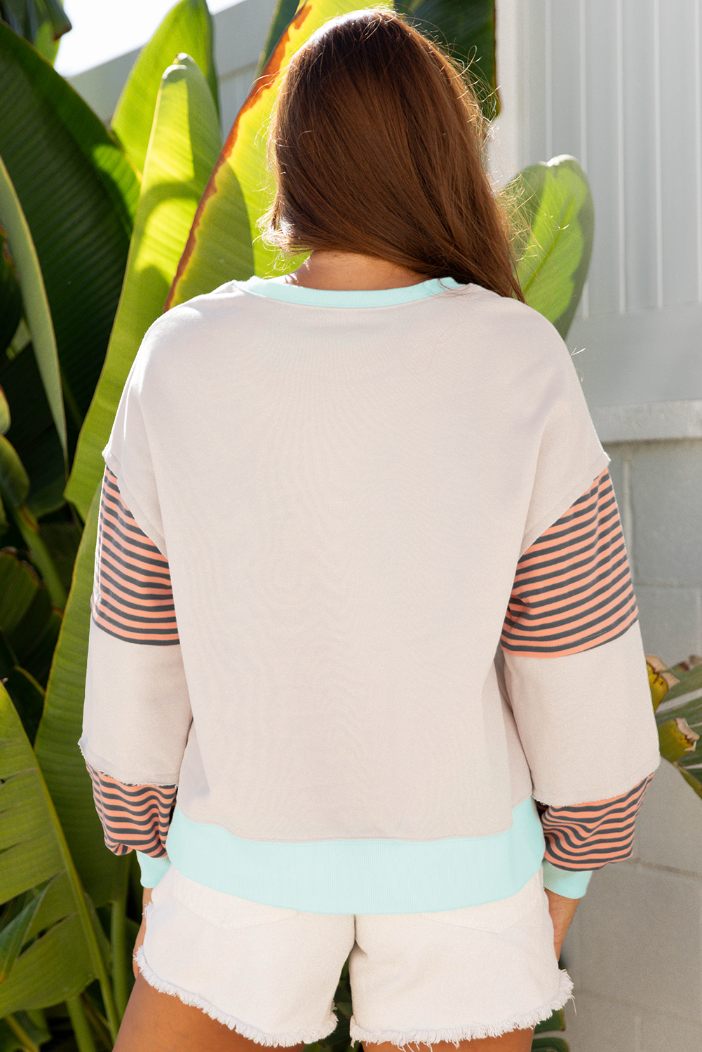 Women's Stripe Colorblock Sweatshirt - Cozy Drop Shoulder Pullover