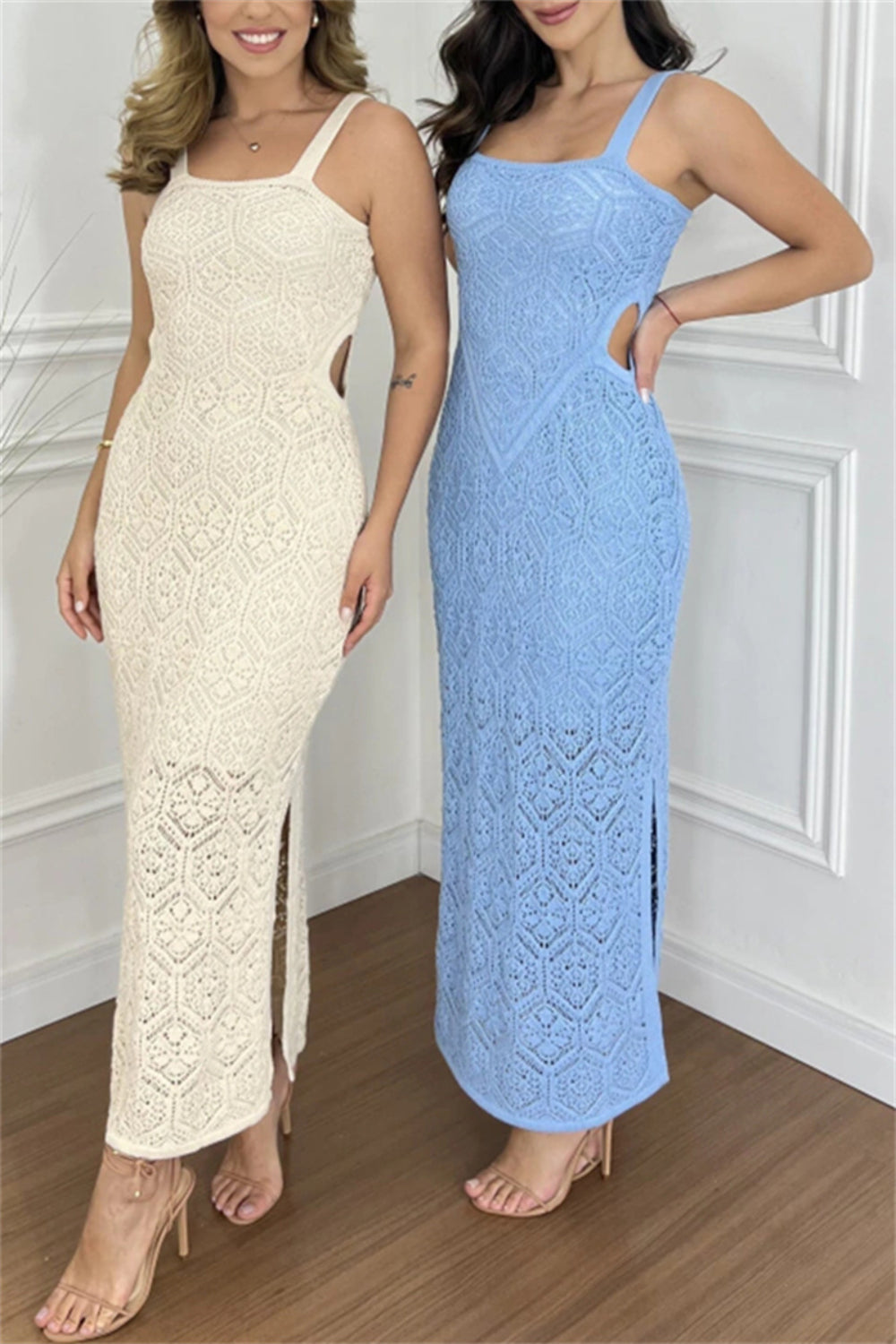 Sky Blue Side Cutout Knit Maxi Dress