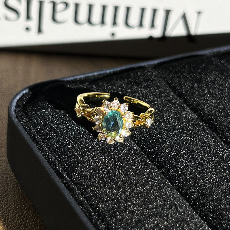 Geometric Micro Pave Open Adjustable Ring in Gold or Multicolor