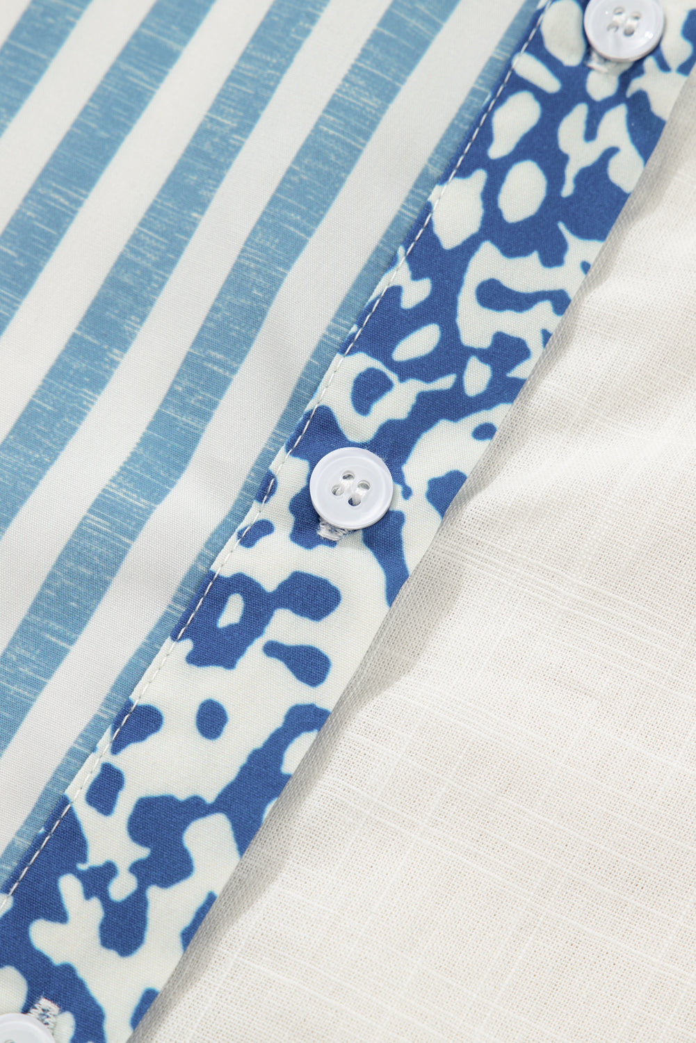 Sky Blue Leopard Striped Patchwork Casual Plus Shirt