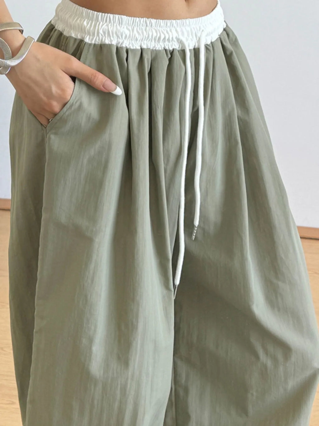Wide Leg Drawstring Casual Pants