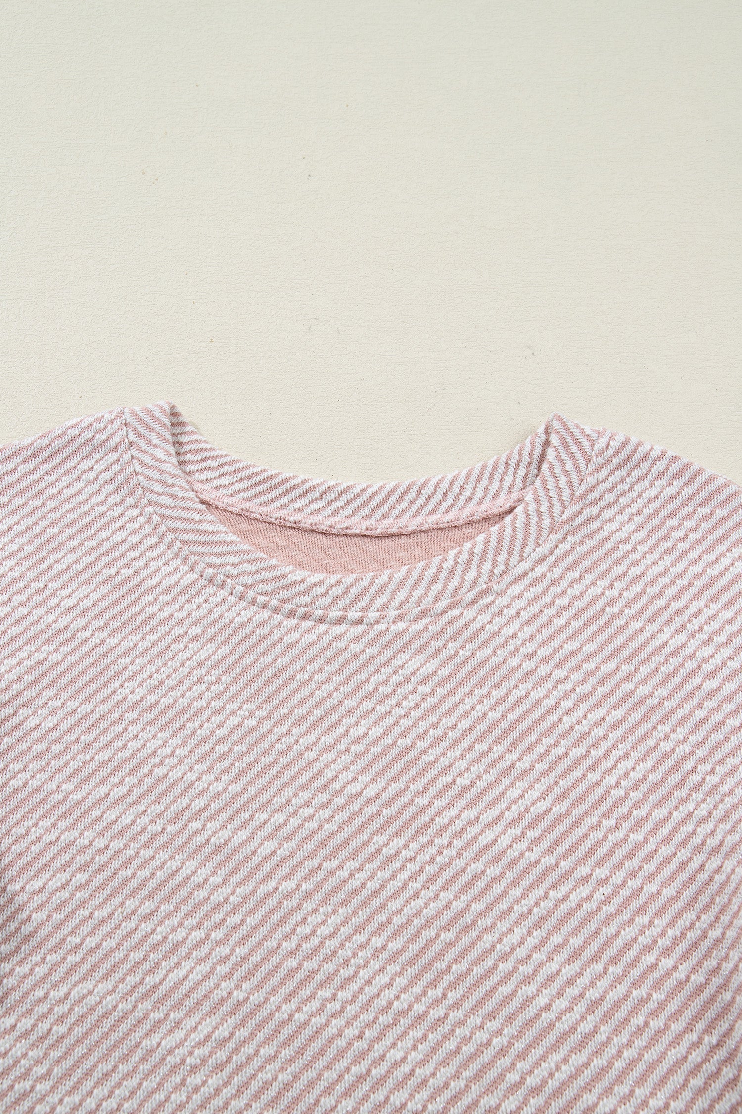 Stripe Twill Ruffle Lace Short Sleeve Blouse