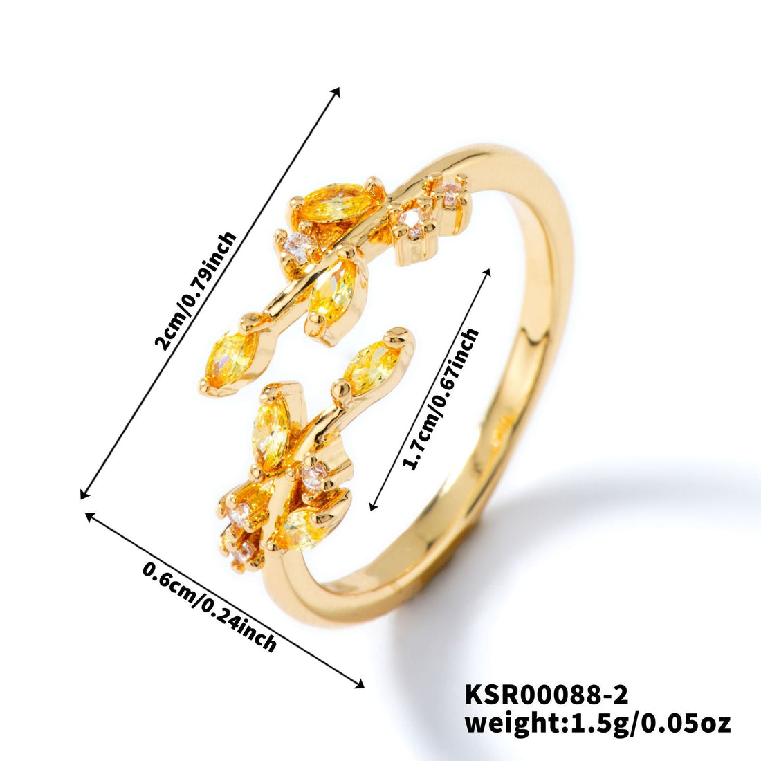 Bohemian Leaf Ring with Zircon Inlay, Nature-Inspired Jewelry