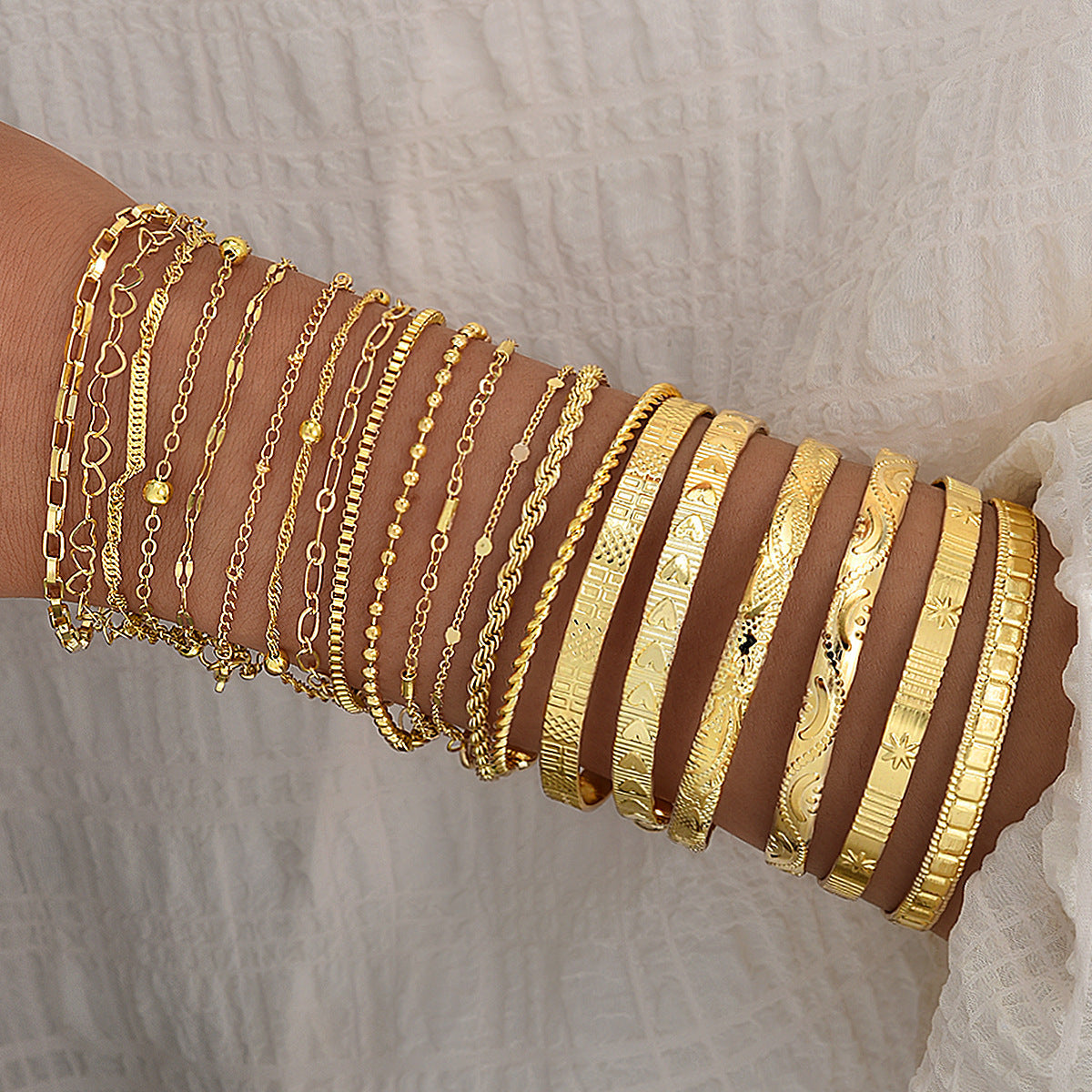Diamond-pattern Chain Bracelet Minimalist Set