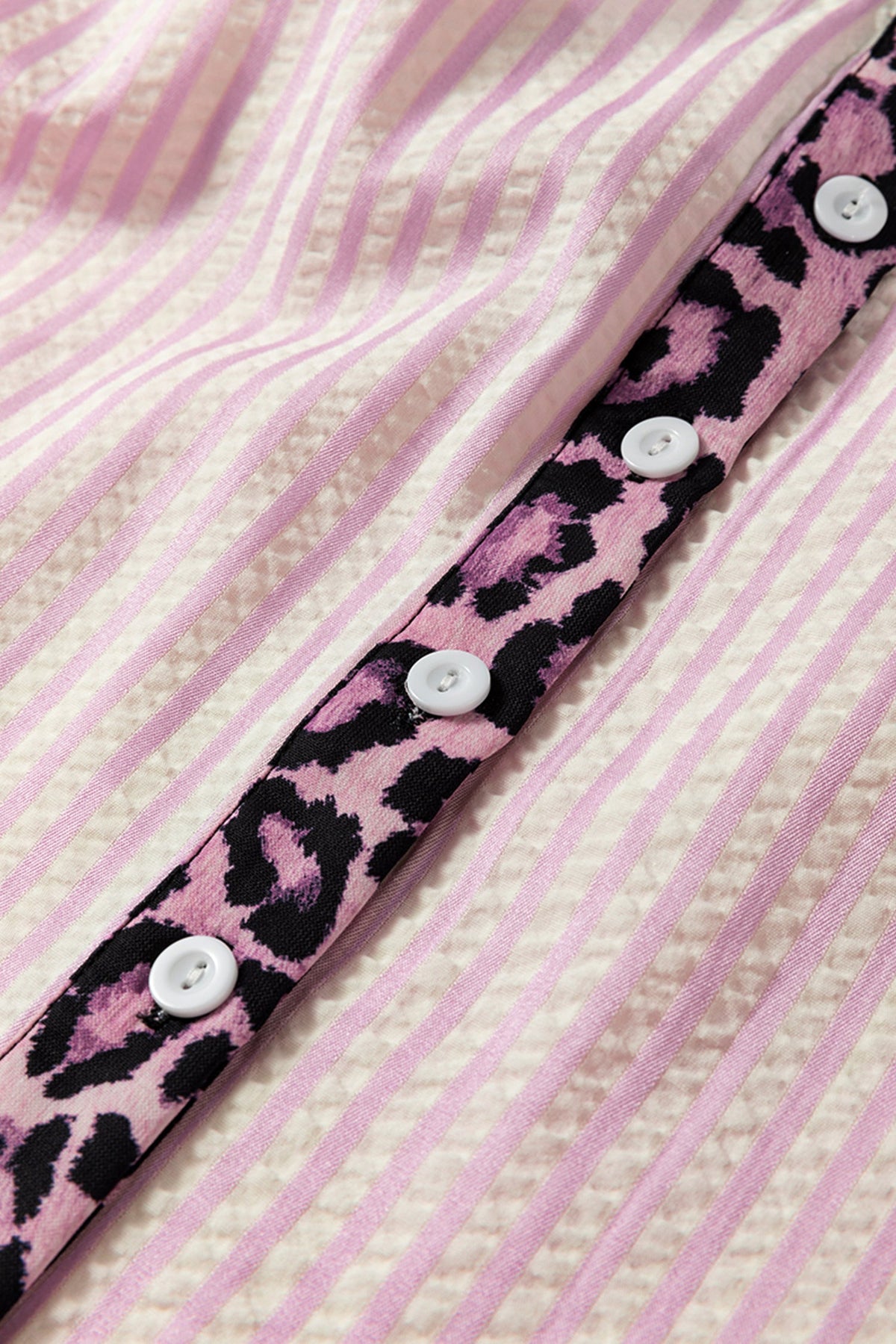 Stripe Leopard Patchwork Long Sleeve Shirt