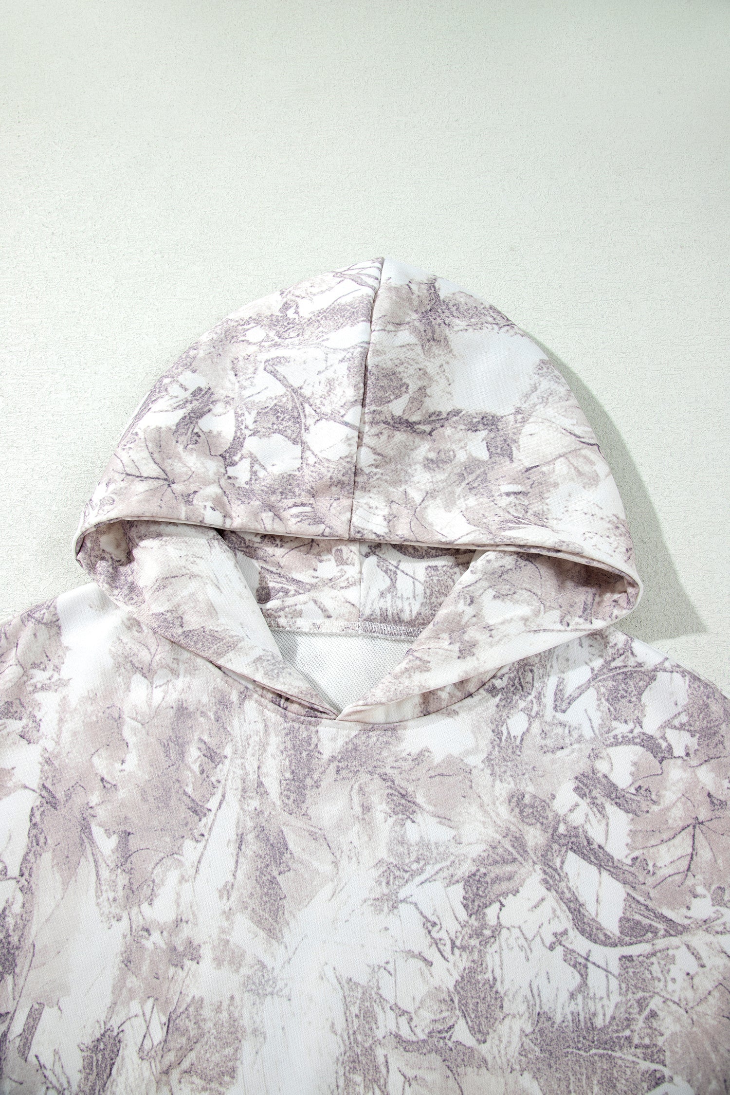 Abstract Camo Ribbed Trim Kangaroo Pocket Hoodie