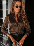 Women's Satin Button-Down Long Sleeve Shirt - Image 6