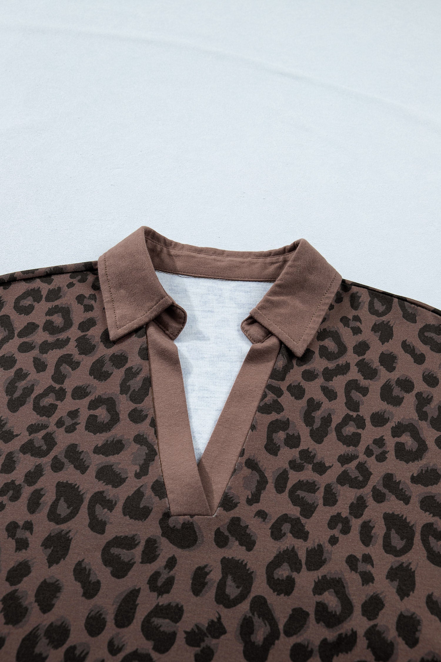 Brown Leopard Print Contrast Collar V-Neck Mini Dress
