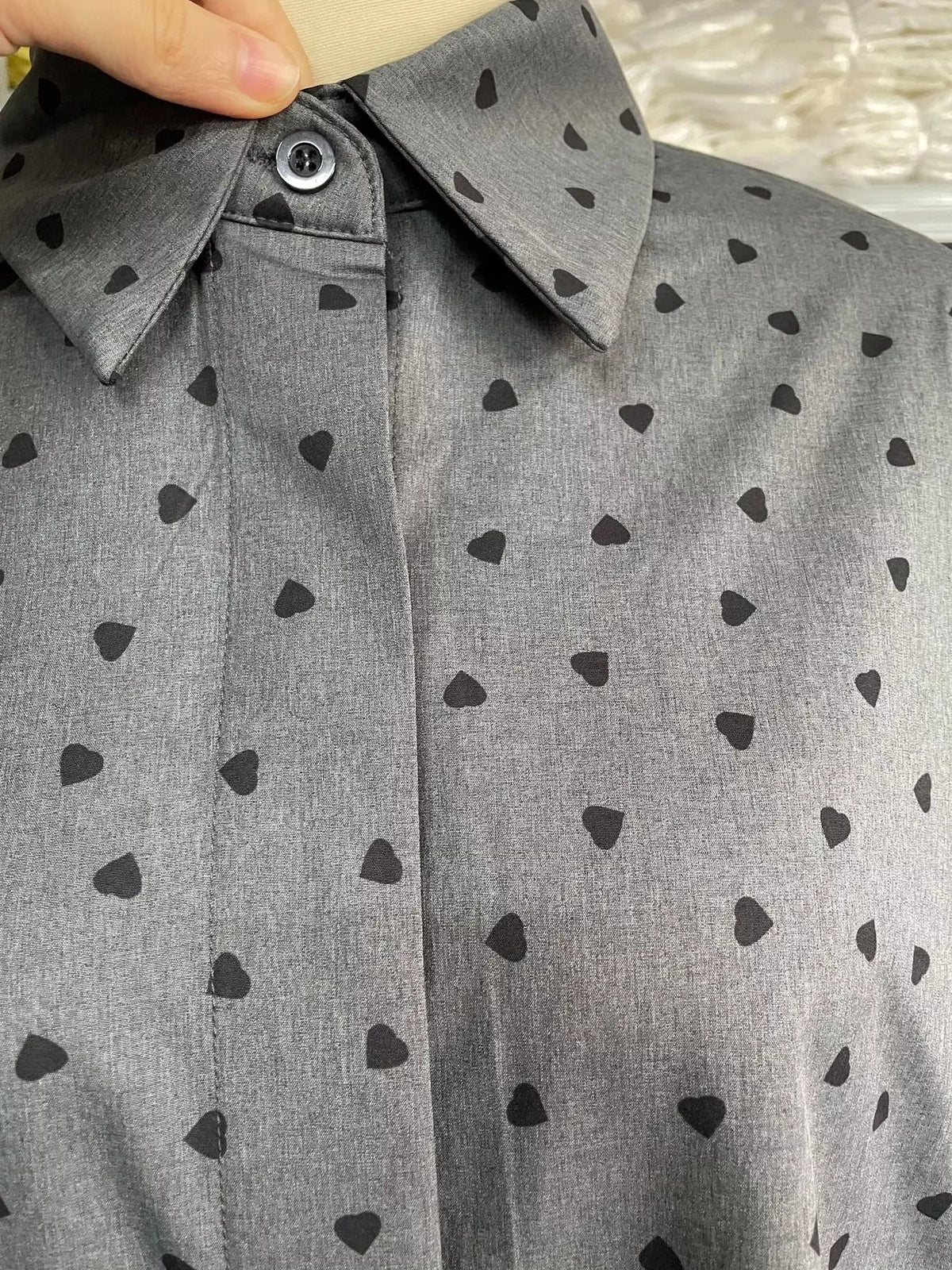 Heart Print Button Up Flounce Sleeve Shirt