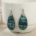 Vintage Iridescent Shell Teardrop Earrings Silver Tone Brass Women Boho Vacation Statement Fashion Jewelry Elegant