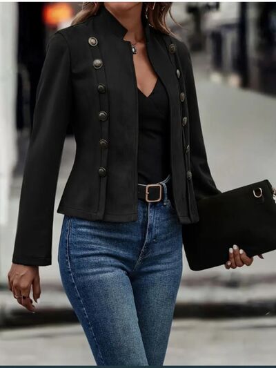 Military Inspired Open Front Long Sleeve Jacket for Women