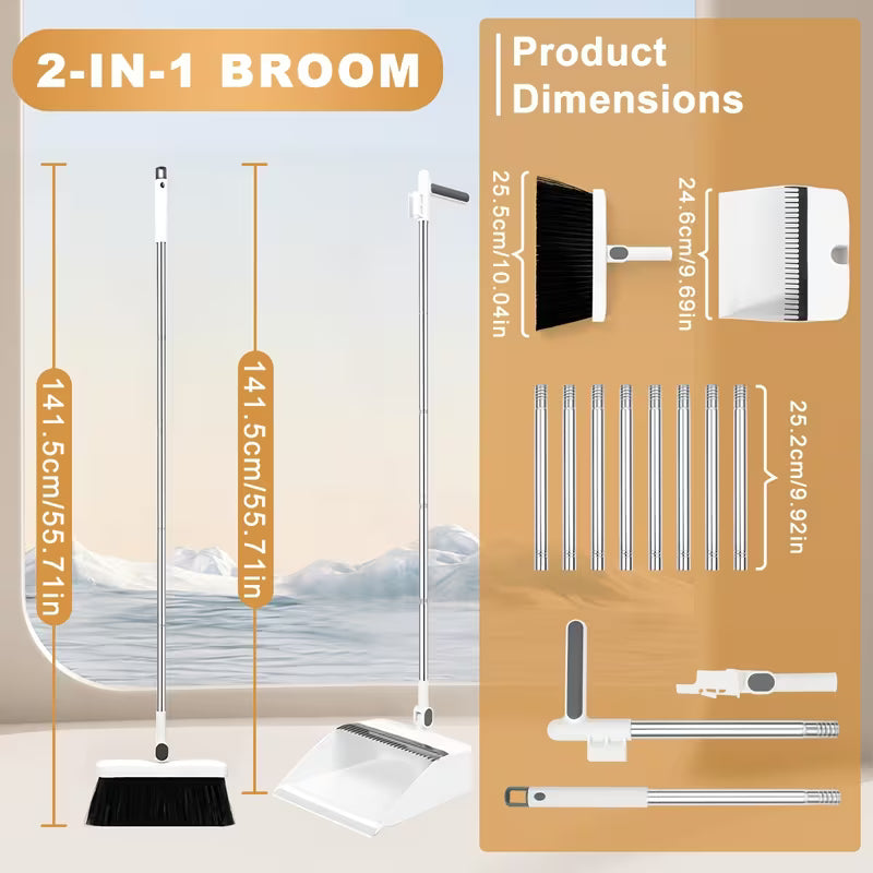 Rotatable Foldable Broom and Dustpan Combo Set