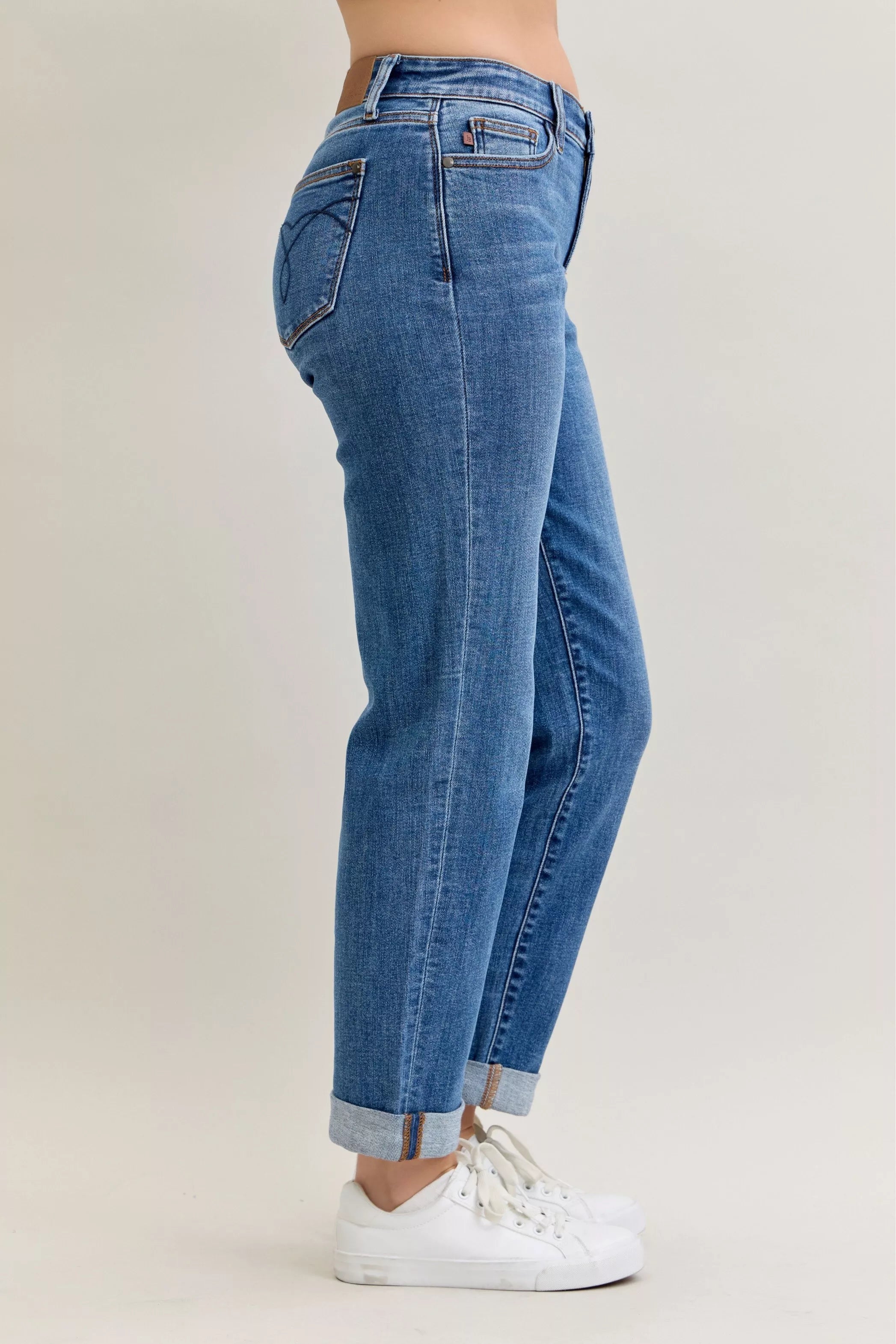 Judy Blue Mid Rise Boyfriend Cuffed Jeans | Stretch Denim