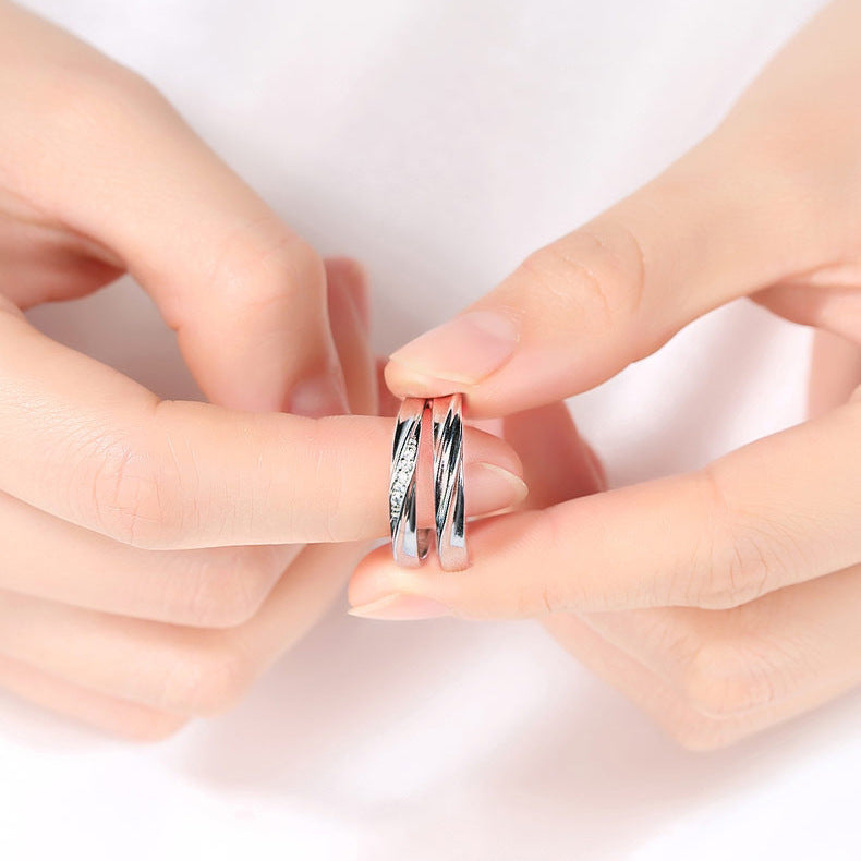 999 Pure Silver Love Together Couple Rings, His & Hers Pair, Niche Light Luxury, Premium INS Style Fashion Finger Rings