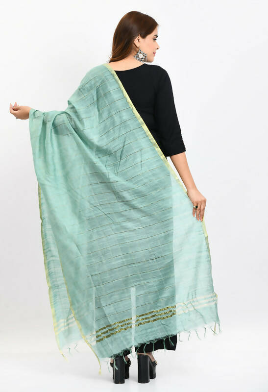 Pista Green Cotton Zari Box Pattern Dupatta for Ethnic Wear