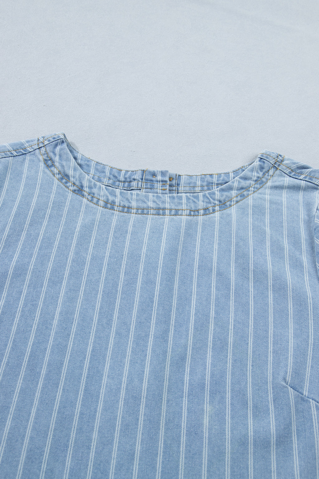 Sky Blue Stripe Buttoned Back T-Shirt Denim Mini Dress