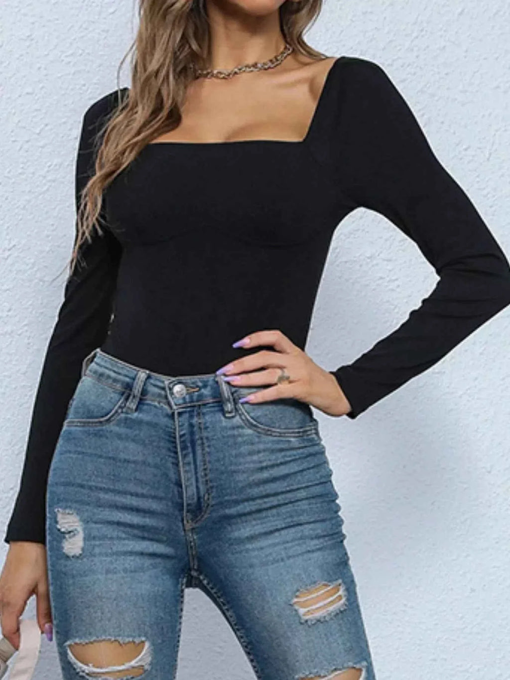 Square Neck Long Sleeve Bodysuit