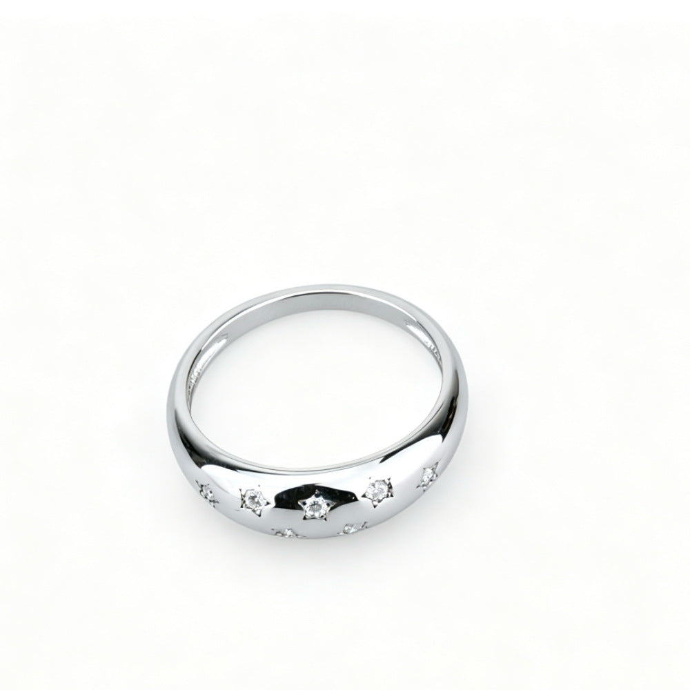 Moissanite Sterling Silver Diamond-encrusted Starry Ring