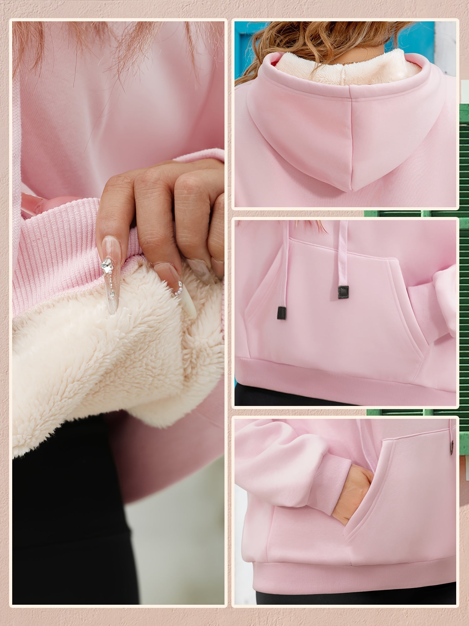 Women's Winter Velvet Lined Hoodie Solid Color Warm Sweatshirt - Image 9