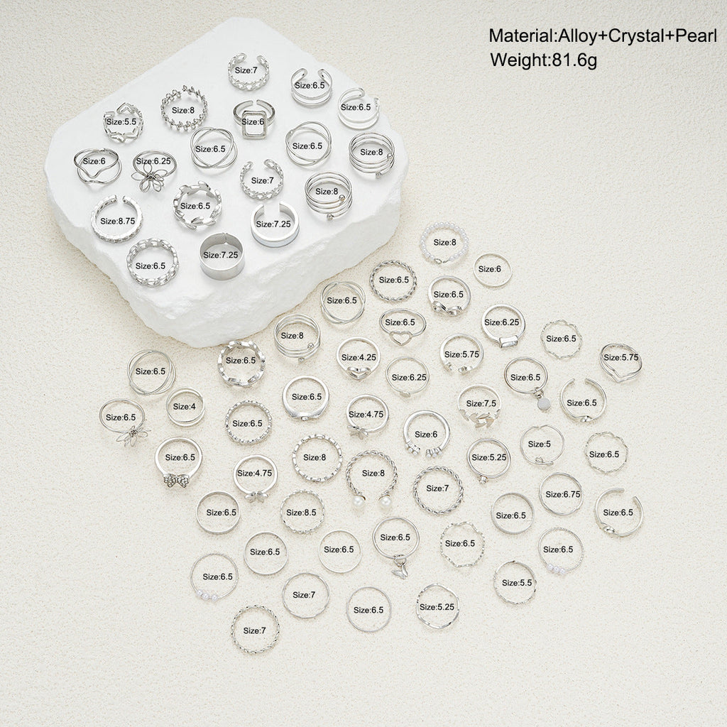 Simple Flower And Butterfly Spiral Ring 66-Piece Set