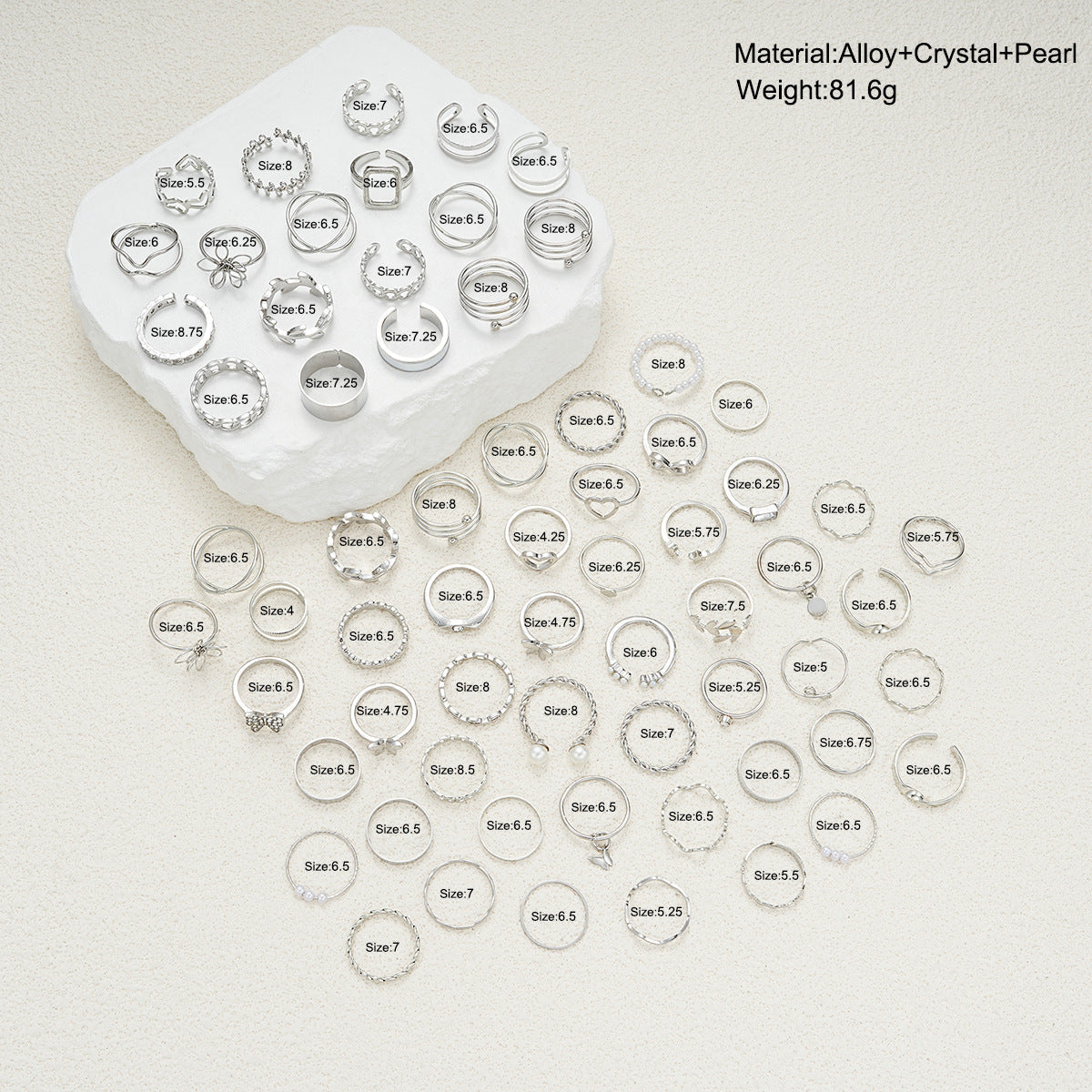Simple Flower And Butterfly Spiral Ring 66-Piece Set