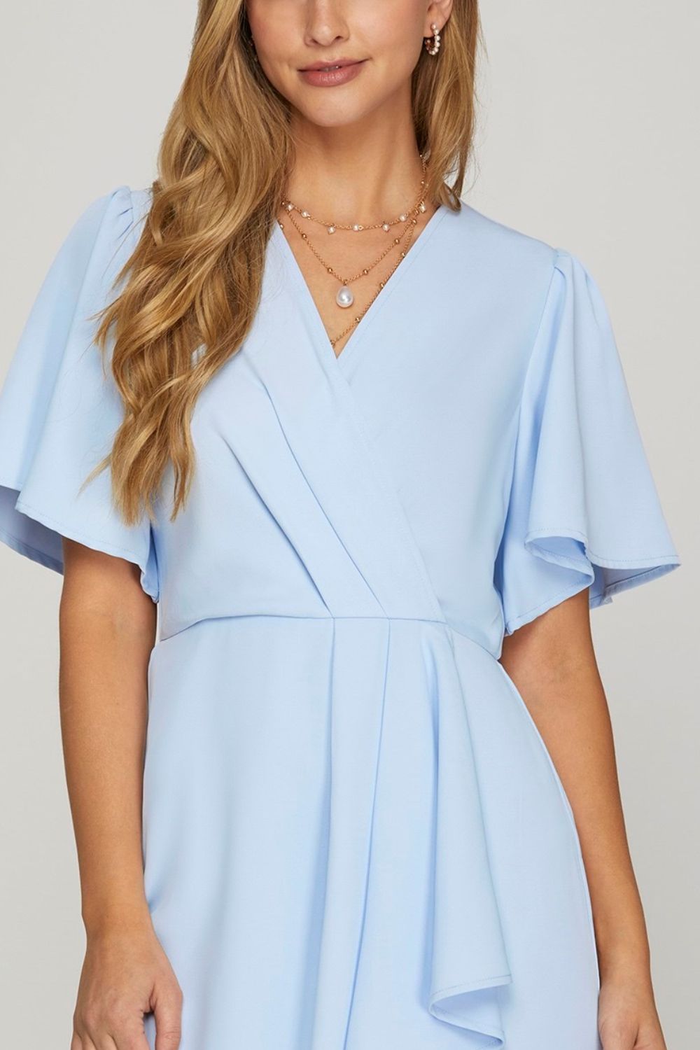 Ruffled Surplice Mini Dress with Flutter Sleeves