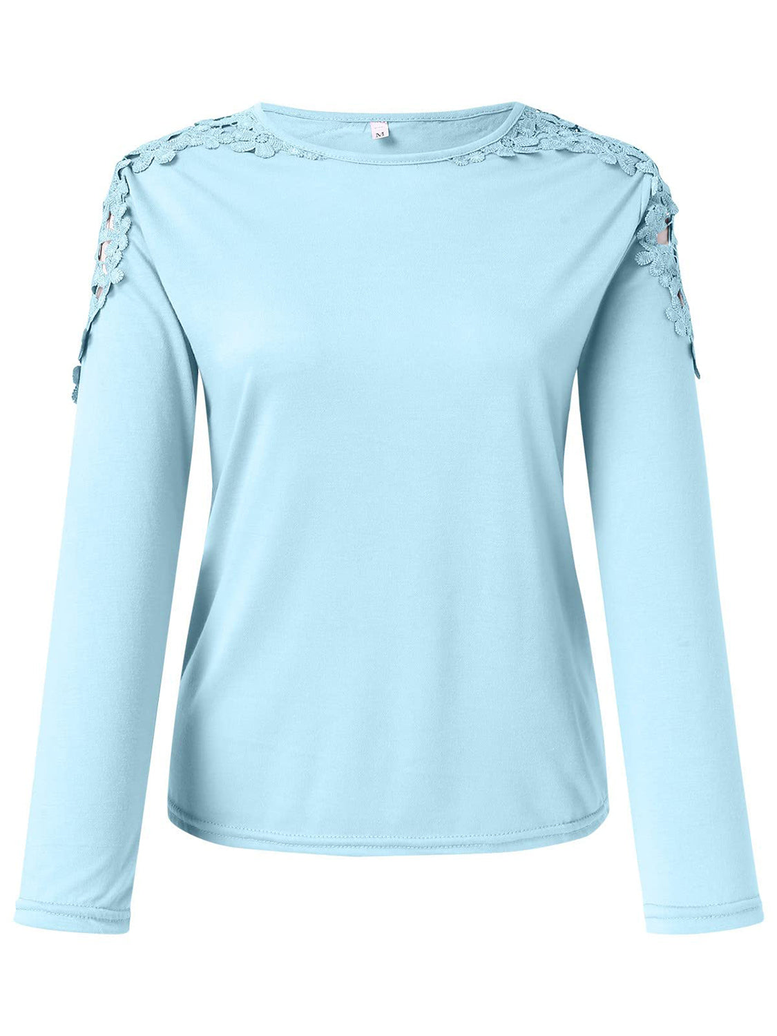 Women's Grey Long Sleeve T-Shirt with Delicate Floral Lace Detail - Image 11