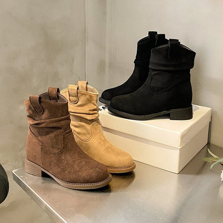Women Suede Chunky Heel Ankle Boots Slouchy Everyday Footwear