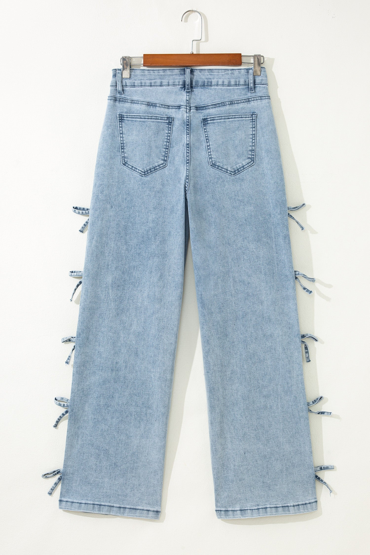 Beau Blue Bow Knot Side Detail Straight Leg Loose Jeans