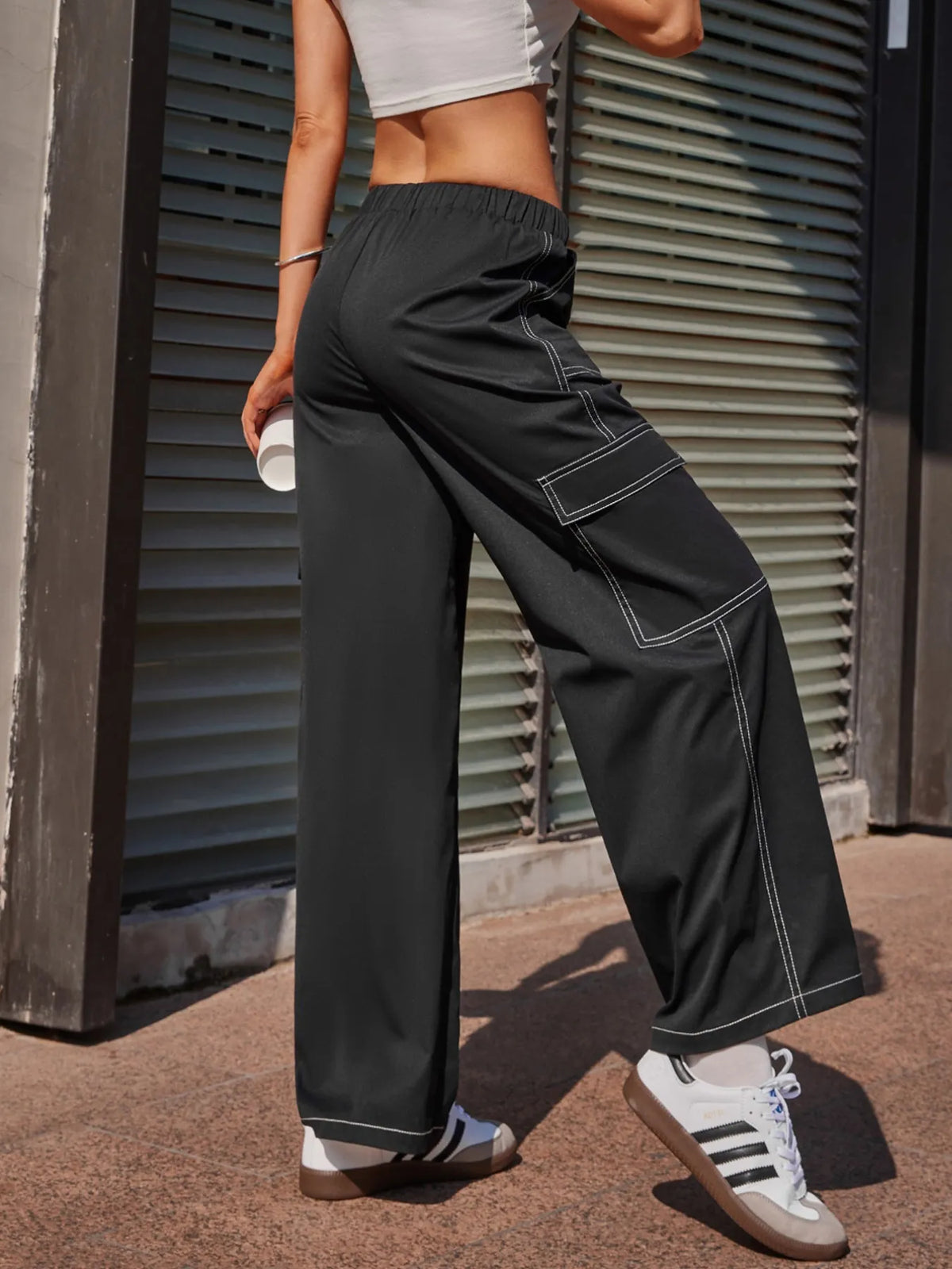 Wide Leg Pants with Contrast Stitching