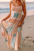 Multicolor Boho Patchwork Square Neck A-Line Maxi Sundress
