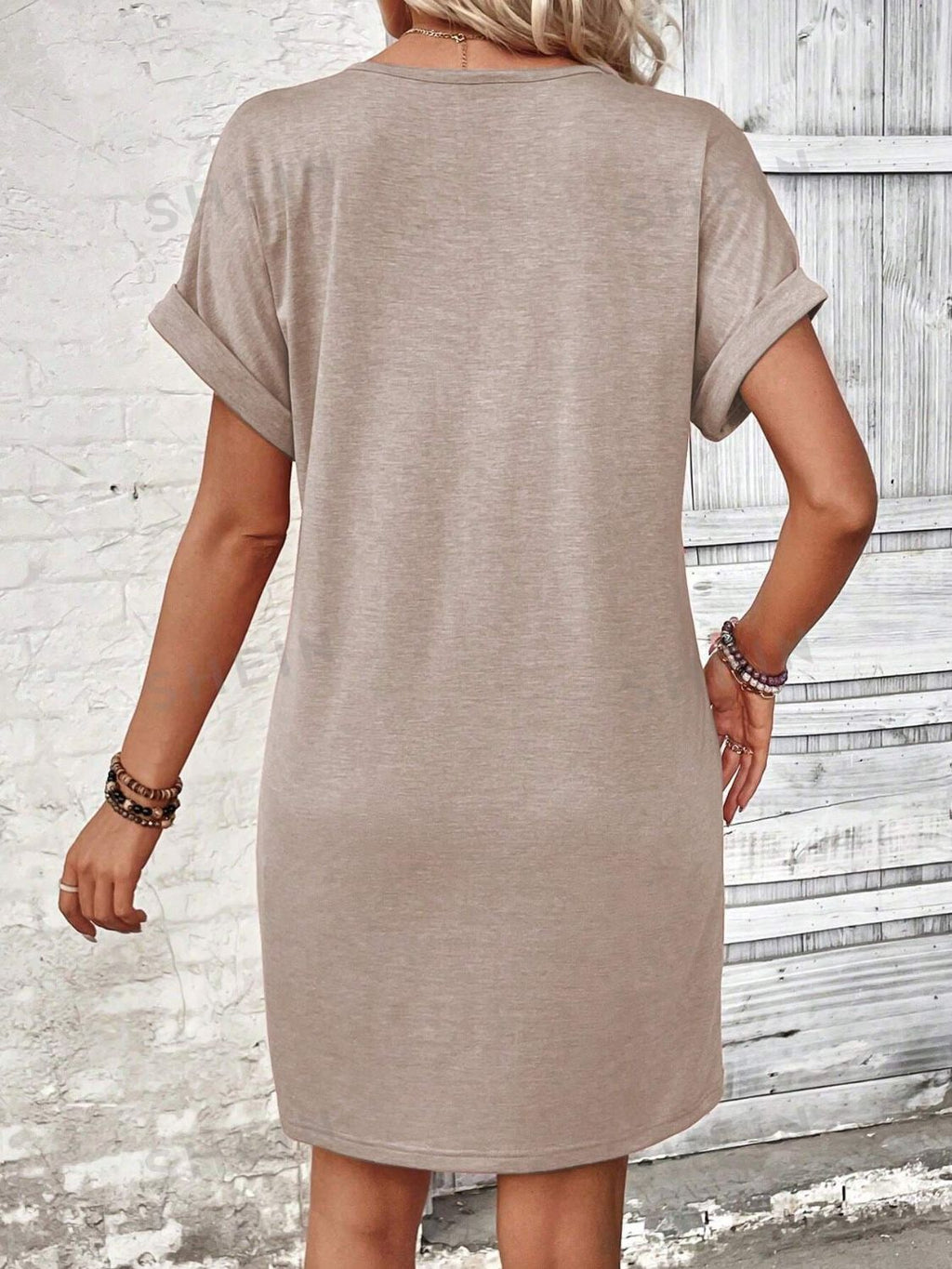 V-Neck Short Sleeve Button-Front Dress for Casual and Office Wear