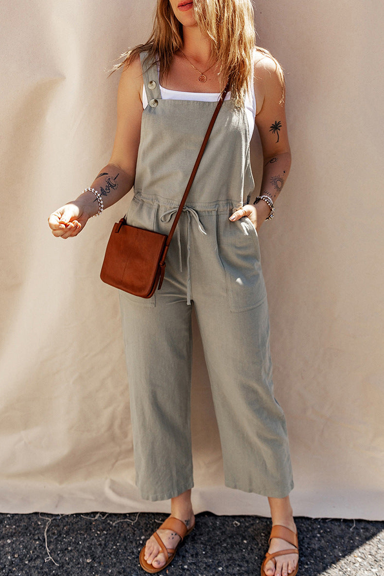 Women's Sleeveless Linen Camisole Jumpsuit Casual Wide Leg - side view