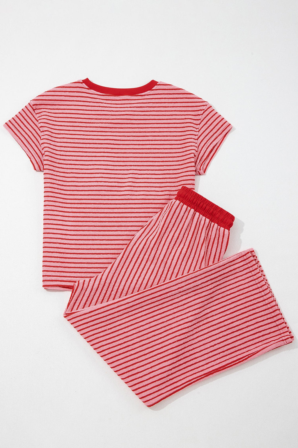 Women's Striped Crew Neck Tee and Drawstring Pants Loungewear Set