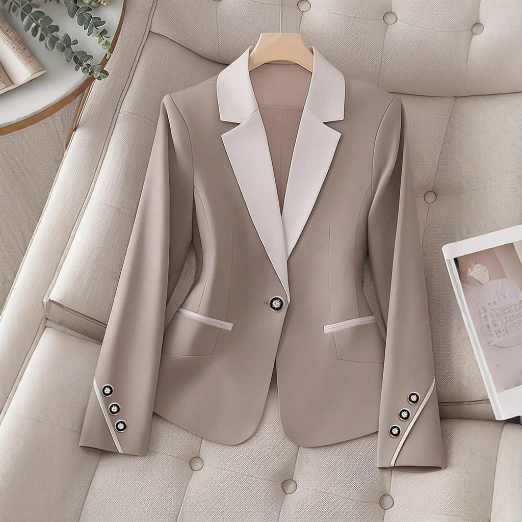 Women’s Contrasting Color Blazer Button Formal Tailored Jacket - Image 5