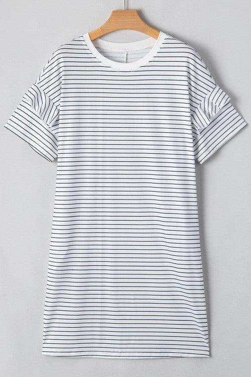 Women's Striped Cotton Mini Dress: Casual Round Neck Short Sleeve